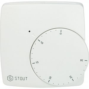 Комнатный проводной термостат STOUT WFHT-BASIC со светодиодом Комнатный проводной термостат STOUT WFHT-BASIC со светодиодом