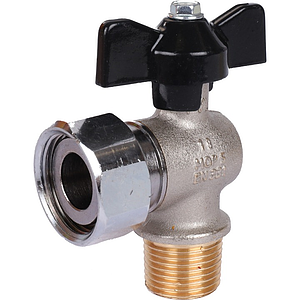 Кран шаровой с накидной гайкой угловой, НР/накидная гайка, ручка бабочка 1/2'x3/4'