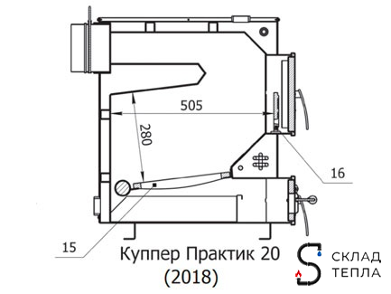 Котел твердотопливный Теплодар Куппер ПРАКТИК - 20 кВт (со встроенным ТЭНом 6 кВт). Вид 2.