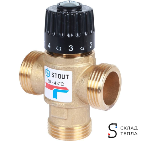 Термостатический смесительный клапан STOUT 1" НР (20°-43°C, KVs 2,5 м³). Вид 2.
