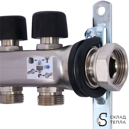 Коллекторная группа Uponor Vario S - 1" на 4 контура 3/4" (расходомеры, клапаны, сливные краны). Вид 9.