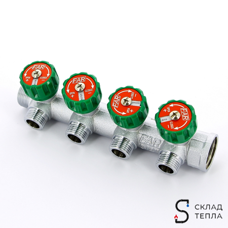 Коллектор FAR MULTIFAR 3824 - 3/4"(НР/ВР) на 4 контура 1/2"(EK). Вид 3.