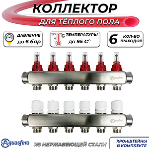 Коллекторная группа Aquasfera-1' на 6 контуров 3/4' (нерж. сталь с расходомерами)