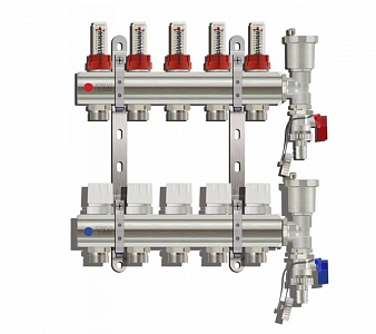 Коллекторная группа с расходомером (ТОРЦЕВОЙ без кранов), 5 выходов