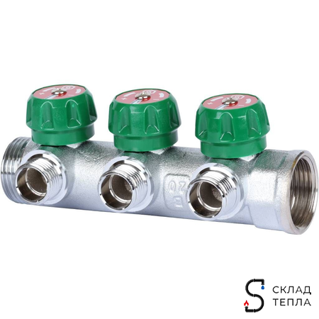 Коллектор STOUT- 1"(НР/ВР) на 3 контура 1/2"(плоское уплотнение). Вид 2.