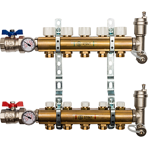 Коллекторная группа в сборе STOUT - 1' на 5 контуров 3/4' (латунь, с вентилями)