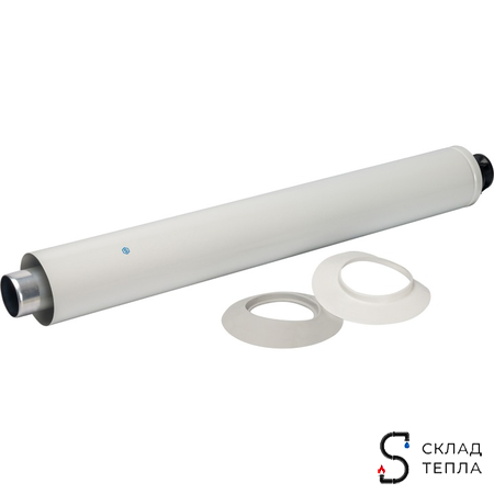 Проход через стену для коаксиального дымохода STOUT D60/100 мм, длина 830 мм (оголовок из пластика). Вид 1.