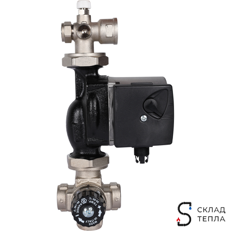 Насосно-смесительный узел STOUT - 1" (с термостатическим клапаном 30-60°C, с насосом и байпасом). Вид 3.