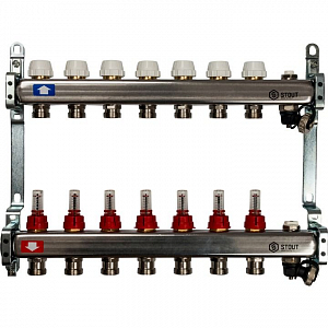 Коллекторная группа STOUT - 1' на 7 контуров 3/4' (расходомеры, клапананы, сливные краны)