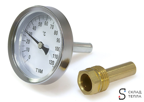 Термометр аксиальный Tim с гильзой 1/2" D-63 (2 шт.). Вид 3.
