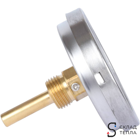 Термометр аксиальный РОСМА - 1/2" (D80 мм, шкала 0-120°C, с погружной гильзой 46 мм). Вид 3.