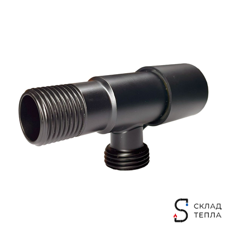 Кран угловой с рычагом TIM - 1/2" x 3/4" (НР/НР, с отражателем, черный матовый, 2шт). Вид 8.