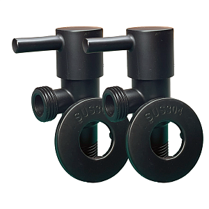Кран угловой с рычагом TIM - 1/2' x 3/4' (НР/НР, с отражателем, черный матовый, 2шт)