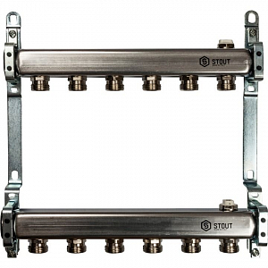 Коллекторная группа STOUT - 1' на 6 контуров 3/4' (нерж.сталь, для радиаторной разводки)