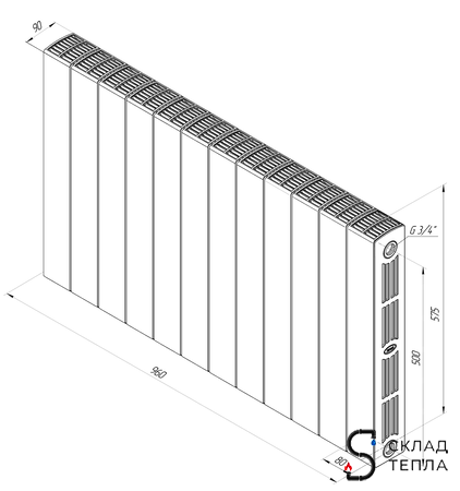 Радиатор биметаллический Rifar SUPReMO 500 (3/4") - 12 секций. Вид 2.