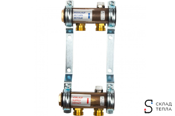 Коллекторная группа WATTS HKV/A - 1"ВР/ВР на 2 контура 3/4"EK (латунь). Вид 1.