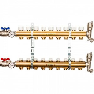 Коллекторная группа в сборе STOUT - 1' на 9 контуров 3/4' (латунь, с вентилями)
