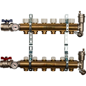 Коллекторная группа в сборе STOUT - 1' на 6 контуров 3/4' (латунь, с вентилями)
