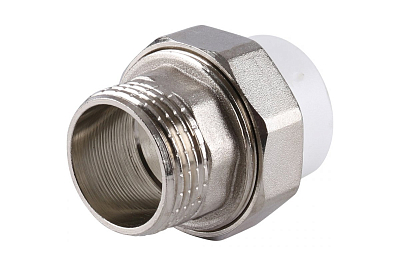 Переход на наружную резьбу разъемный TIM - 25 x 1/2" (для полипропиленовых труб, цвет белый) Переход на наружную резьбу разъемный TIM - 25 x 1/2' (для полипропиленовых труб, цвет белый)