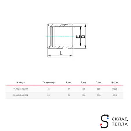 Гильза аксиальная VALFEX - 16 (для труб из сшитого полиэтилена, 10шт). Вид 9.