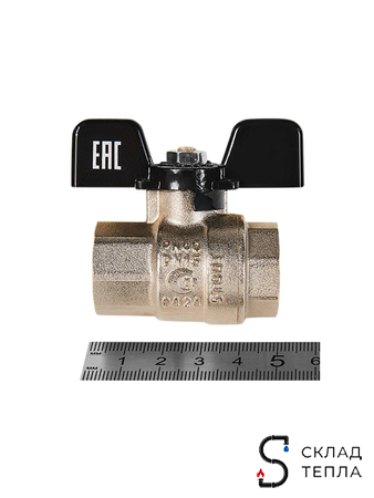 Кран шаровой полнопроходной STOUT - 1/2" (ВР/ВР, PN40, Tmax 150°С, ручка-бабочка черная). Вид 4.