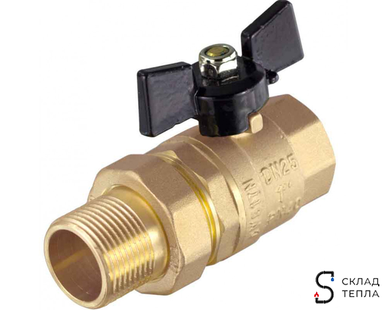 Кран шаровой TIM - 1 1/4" (ВР/НГ, PN40, Tmax 150°С, ручка-бабочка черная). Вид 1.