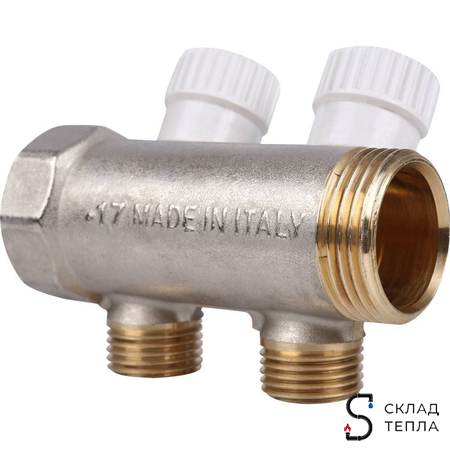 Коллектор регулирующий STOUT- 1" (НР/ВР) на 2 контура 1/2" (EK). Вид 3.