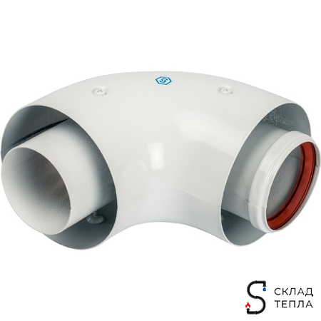 Отвод 90° для коаксиального дымохода STOUT D60/100 мм (с уплотнением и хомутом). Вид 2.