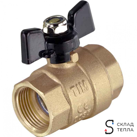 Кран шаровой TIM - 1/2" (ВР/ВР, PN40, Tmax 150°С, ручка-бабочка черная). Вид 1.