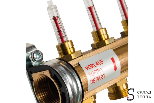 Коллекторная группа WATTS HKV/T - 1"ВР на 12 контуров 3/4"EK (с вентилями и расходомерами, латунь). Вид 3.