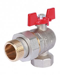 Кран шаровой полнопроходной с американкой угловой Rommer - 1/2" (вн/нг, PN40, ручка бабочка красная) Кран шаровой полнопроходной с американкой угловой Rommer - 1/2' (вн/нг, PN40, ручка бабочка красная)