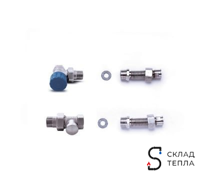 Комплект подключения конвектора, угловой (термовент. М30х1,5+кран.обр+2.трубки м.гибк). Вид 1.
