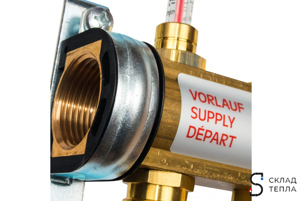 Коллекторная группа WATTS HKV/T - 1"ВР на 3 контуров 3/4"EK (с вентилями и расходомерами, латунь). Вид 3.