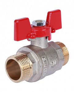 Кран шаровой полнопроходной Rommer - 1/2' (нр./нр.,PN40, ручка бабочка красная)