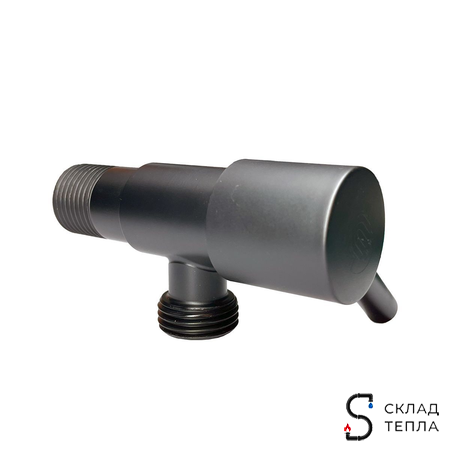 Кран угловой с рычагом TIM - 1/2" x 3/4" (НР/НР, с отражателем, черный матовый, 2шт). Вид 5.