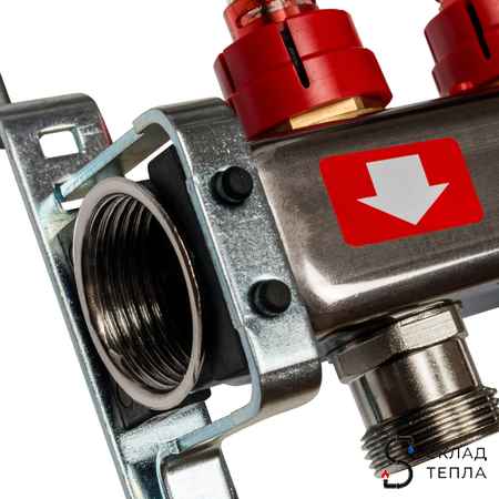 Коллекторная группа STOUT - 1" на 3 контура 3/4" (расходомеры, клапананы, сливные краны). Вид 8.