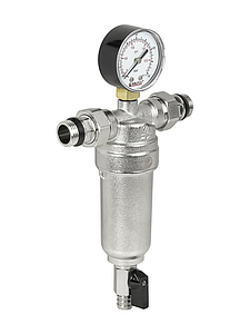 Фильтр промывной с манометром VALFEX - 3/4' (никелированный)