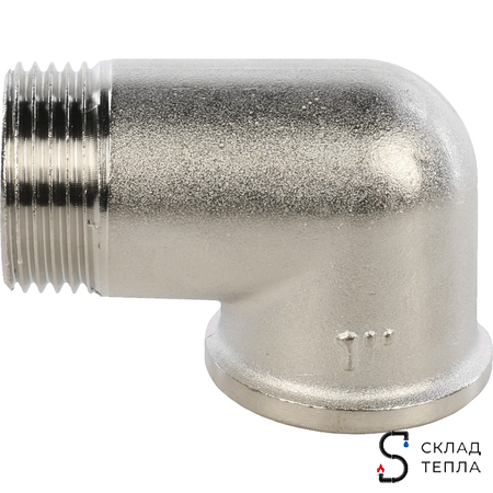 Отвод 90° латунный резьбовой равнопроходный STOUT (НР/ВР) - 3/4" (никелированный). Вид 4.