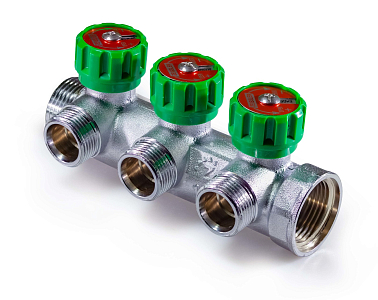 Коллектор регулирующий Zeissler- 3/4'(НР/ВР) на 3 контура 1/2' (плоское уплотнение)