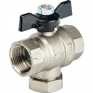 Кран шаровой с фильтром STOUT - 3/4' (ВР/ВР, PN30, Tmax 100°С, сетка 500 мкм, ручка-бабочка черная)