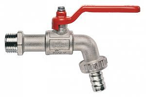 Кран сливной водоразборный ITAP 132 - 1' (НР/Штуцер, PN12, Tmax 80°С, ручка-рычаг красная)