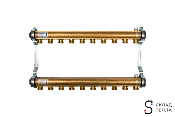 Коллекторная группа WATTS HKV/A - 1"ВР/ВР на 10 контуров 3/4"EK (латунь). Вид 1.