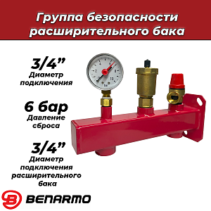 Группа безопасности котла с креплением Benarmo - 3/4' (до 50 кВт, 6 бар)