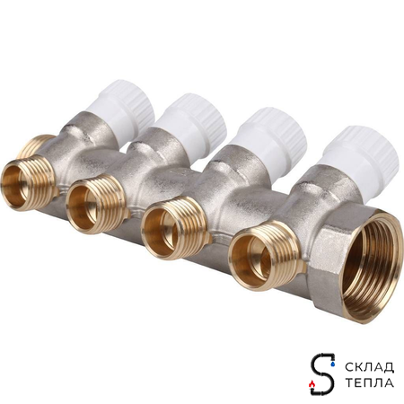 Коллектор регулирующий STOUT- 1" (НР/ВР) на 4 контура 1/2" (EK). Вид 2.