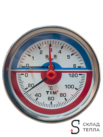 Термо-Манометр TIM Y-80T аксиальный (D-80 мм, 0-6 бар). Вид 9.