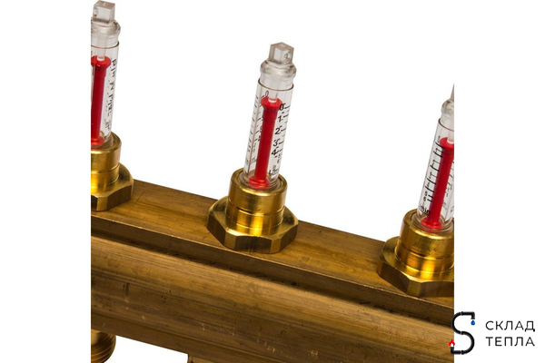 Коллекторная группа WATTS HKV/T - 1"ВР на 11 контуров 3/4"EK (с вентилями и расходомерами, латунь). Вид 6.