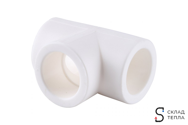 Тройник VALFEX - 40 (для полипропиленовых труб под пайку, цвет белый). Вид 1.