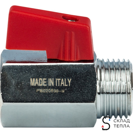 Кран шаровой мини STOUT - 3/8" (НР/ВР, PN15, Tmax 90°С, ручка-флажок красная). Вид 3.