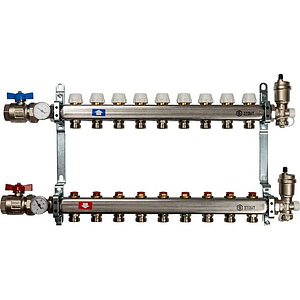 Коллекторная группа в сборе STOUT - 1' на 9 контуров 3/4' (нерж.сталь, с вентилями)