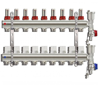 Коллекторная группа с расходомером (ТОРЦЕВОЙ без кранов), 9 выходов
